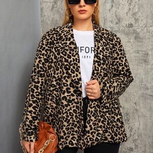 Leopard Print Lapel Neck Blazer. Plus SZ 4X